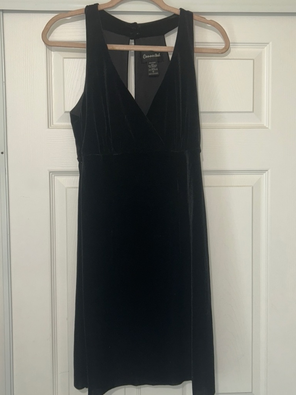 connected apparel Black Velvet Midi V-Neck Dress
